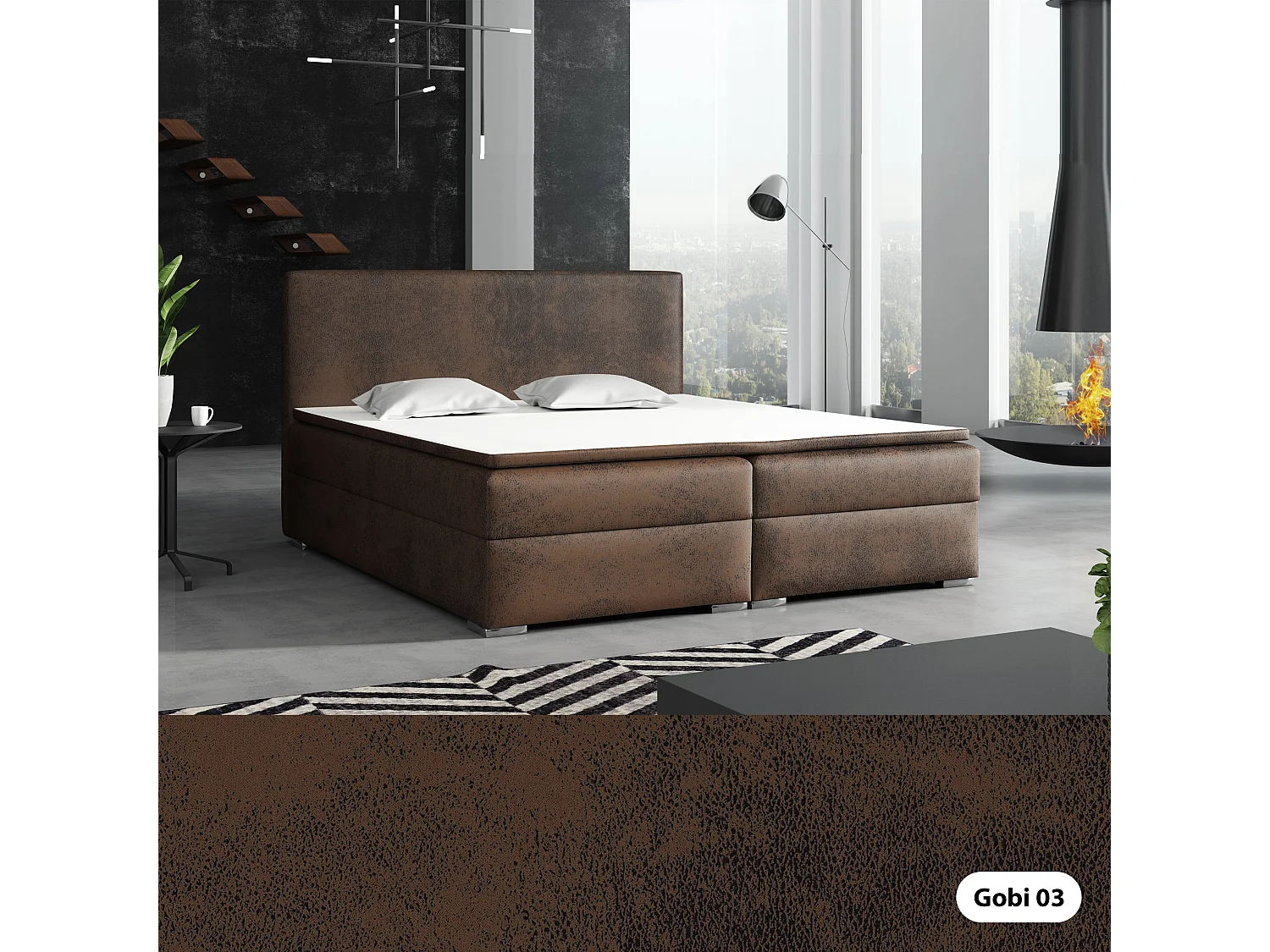 BOXSPRINGBETT mit Topper Soler 140x200 cm, Gobi 03 (Braun Lederoptik)