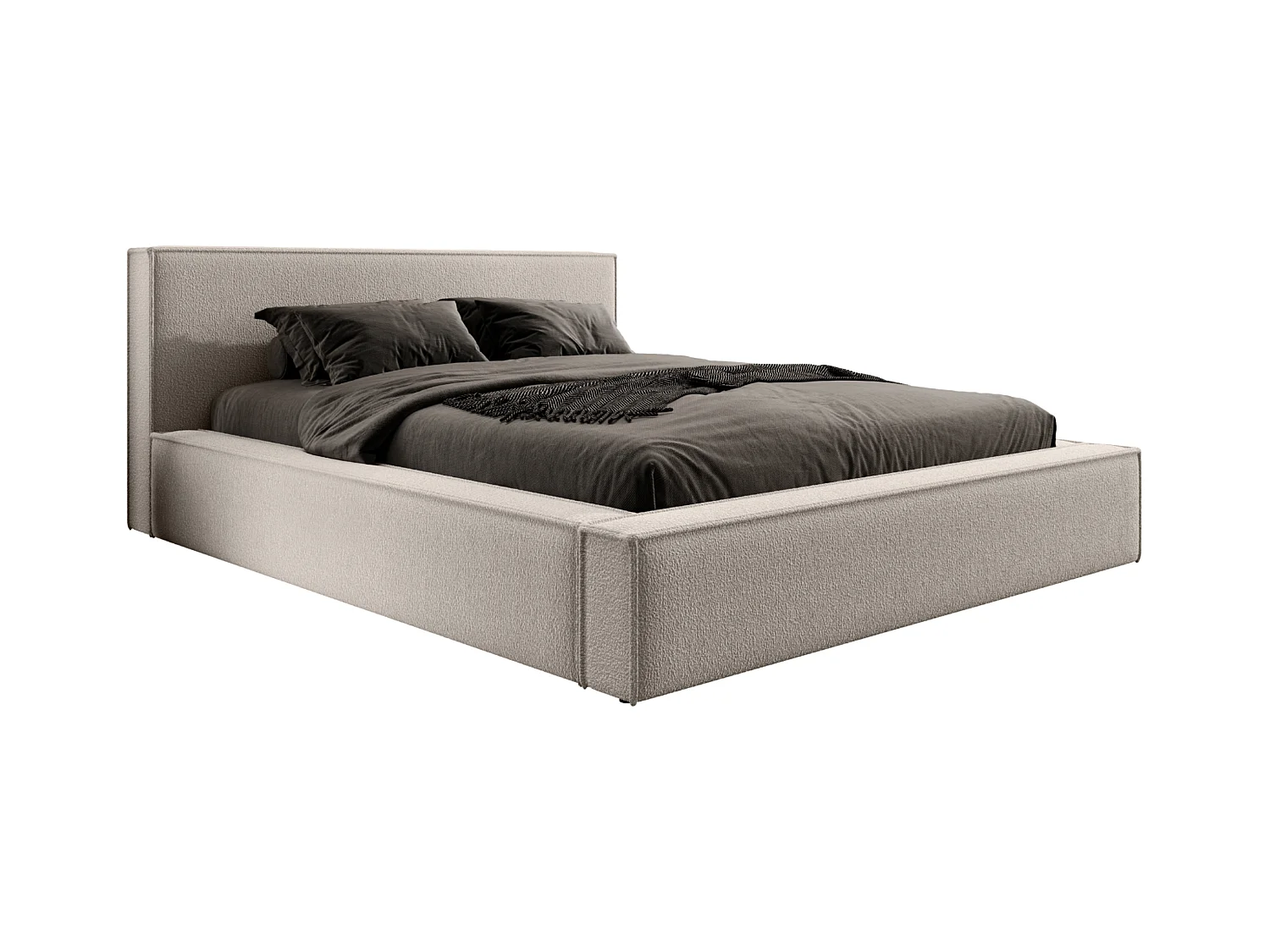 LIT TAPISSÉ avec coffre et matelas Salby 200x200 cm, Beige