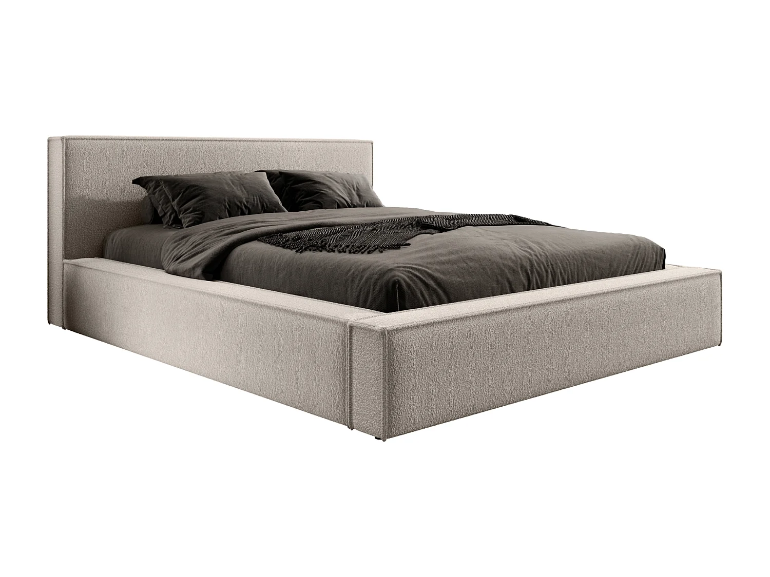 LIT TAPISSÉ avec coffre et matelas Salby 200x200 cm, Beige