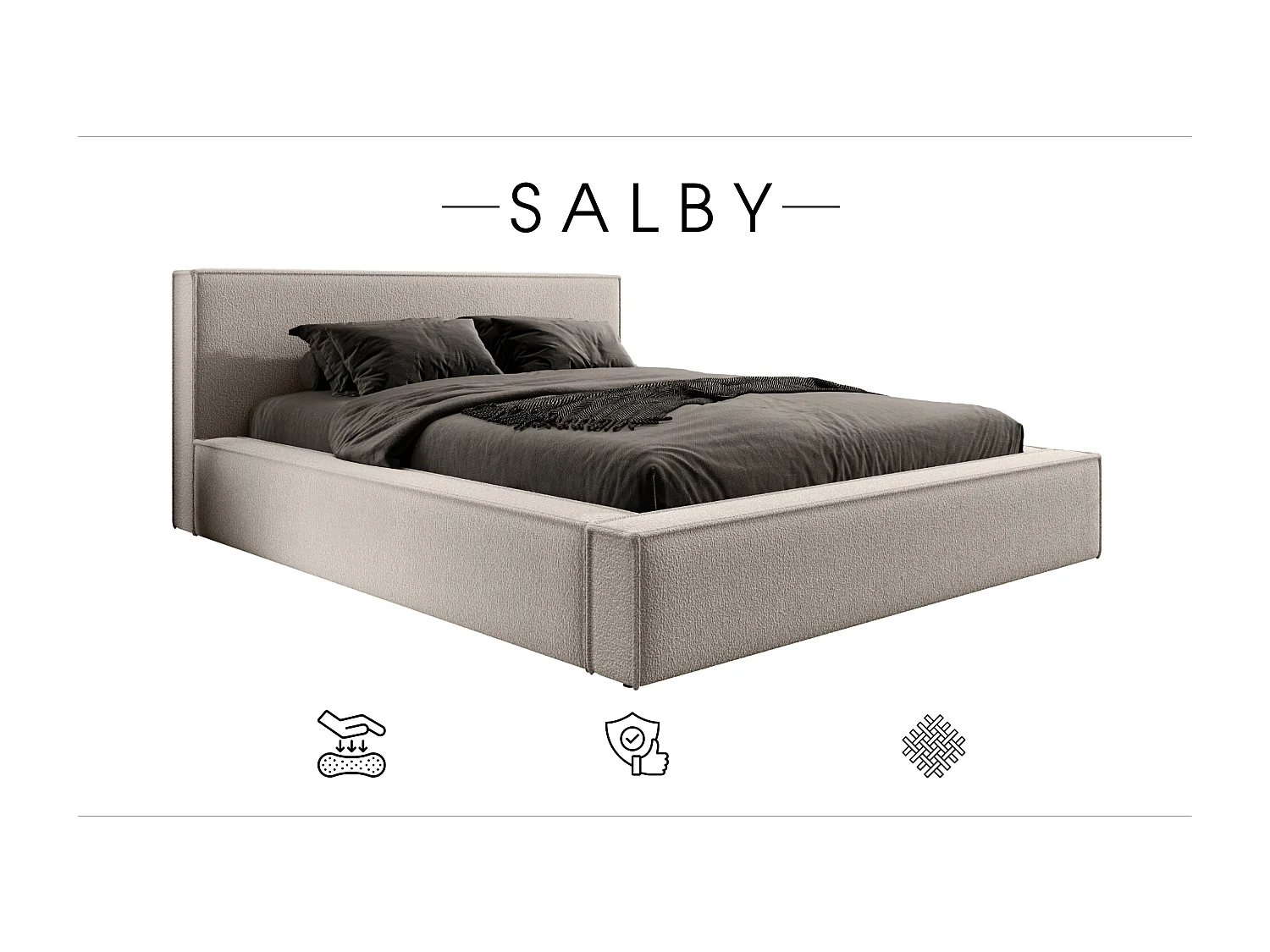 LIT TAPISSÉ avec coffre et matelas Salby 200x200 cm, Beige