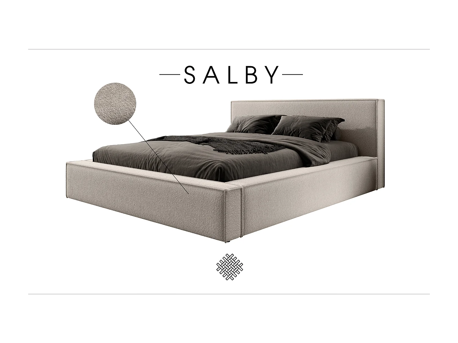 LIT TAPISSÉ avec coffre et matelas Salby 200x200 cm, Beige