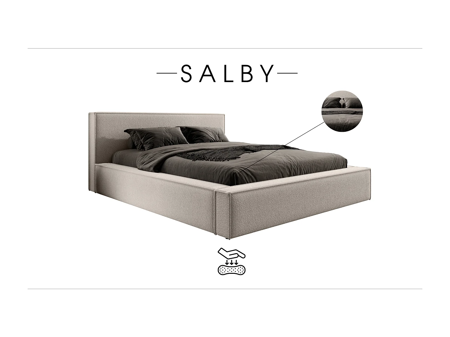 LIT TAPISSÉ avec coffre et matelas Salby 200x200 cm, Beige