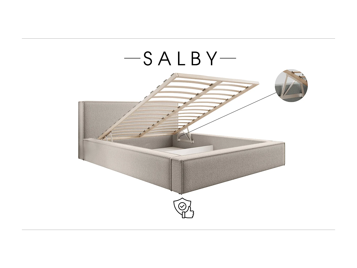 LIT TAPISSÉ avec coffre et matelas Salby 200x200 cm, Beige