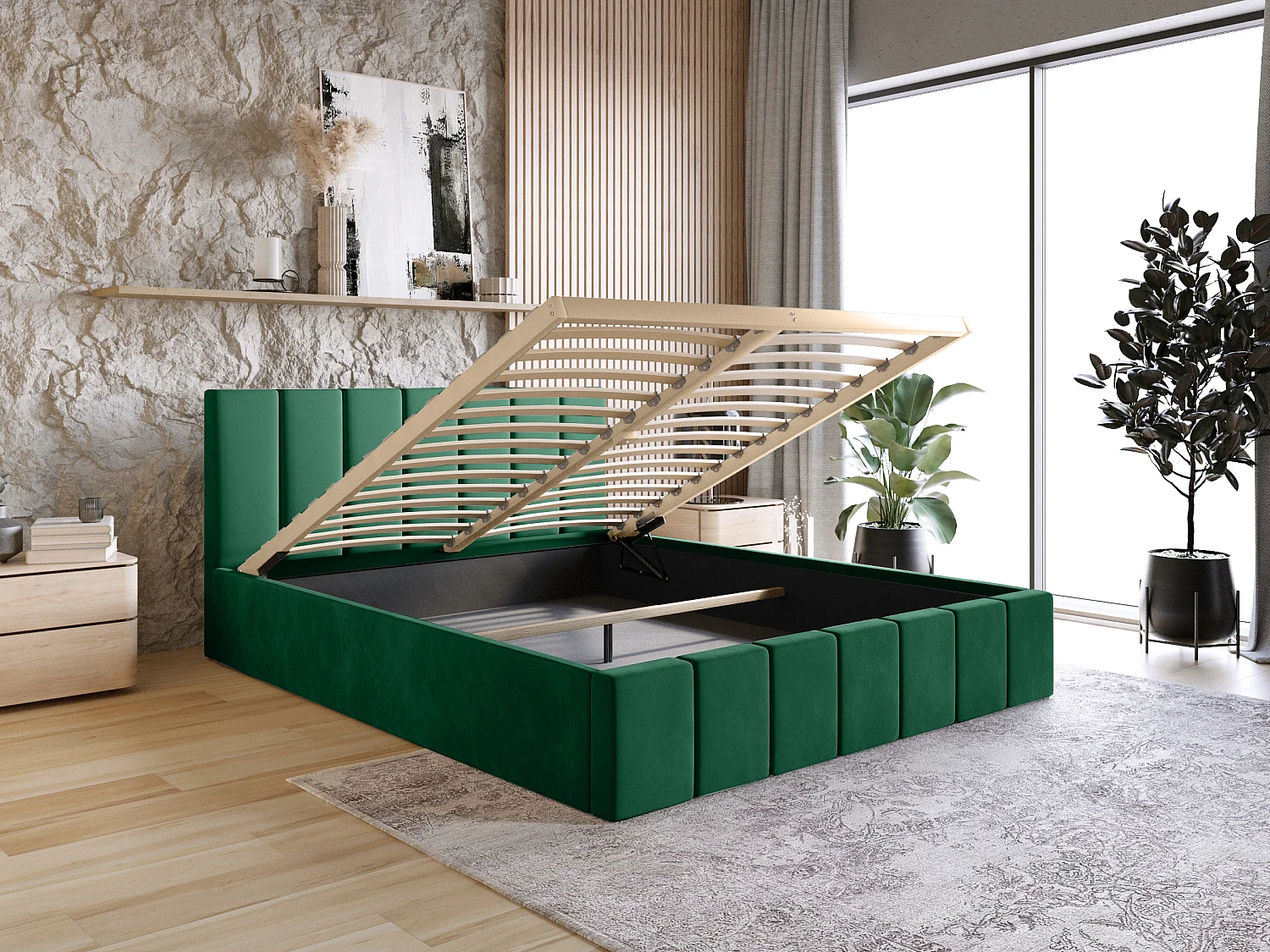 LIT TAPISSÉ avec matelas Pescara Vert 180x200 cm