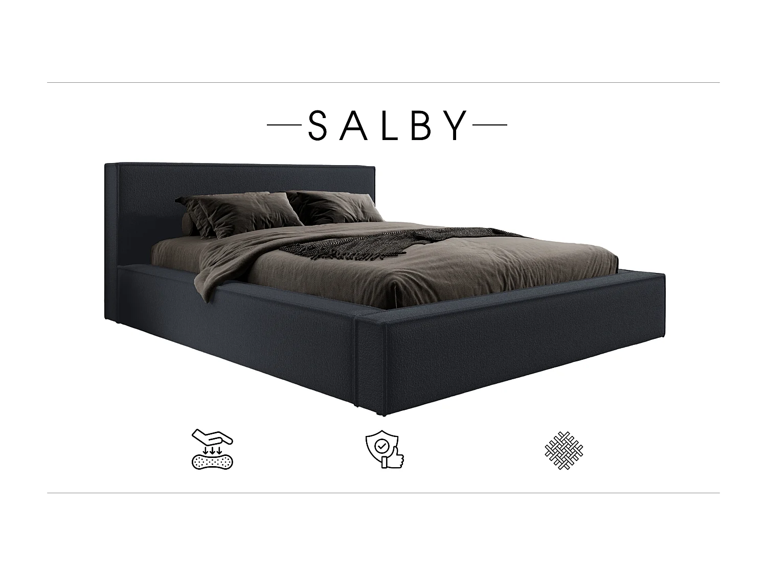 LIT TAPISSÉ avec coffre et matelas Salby 160x200 cm, Gris foncé