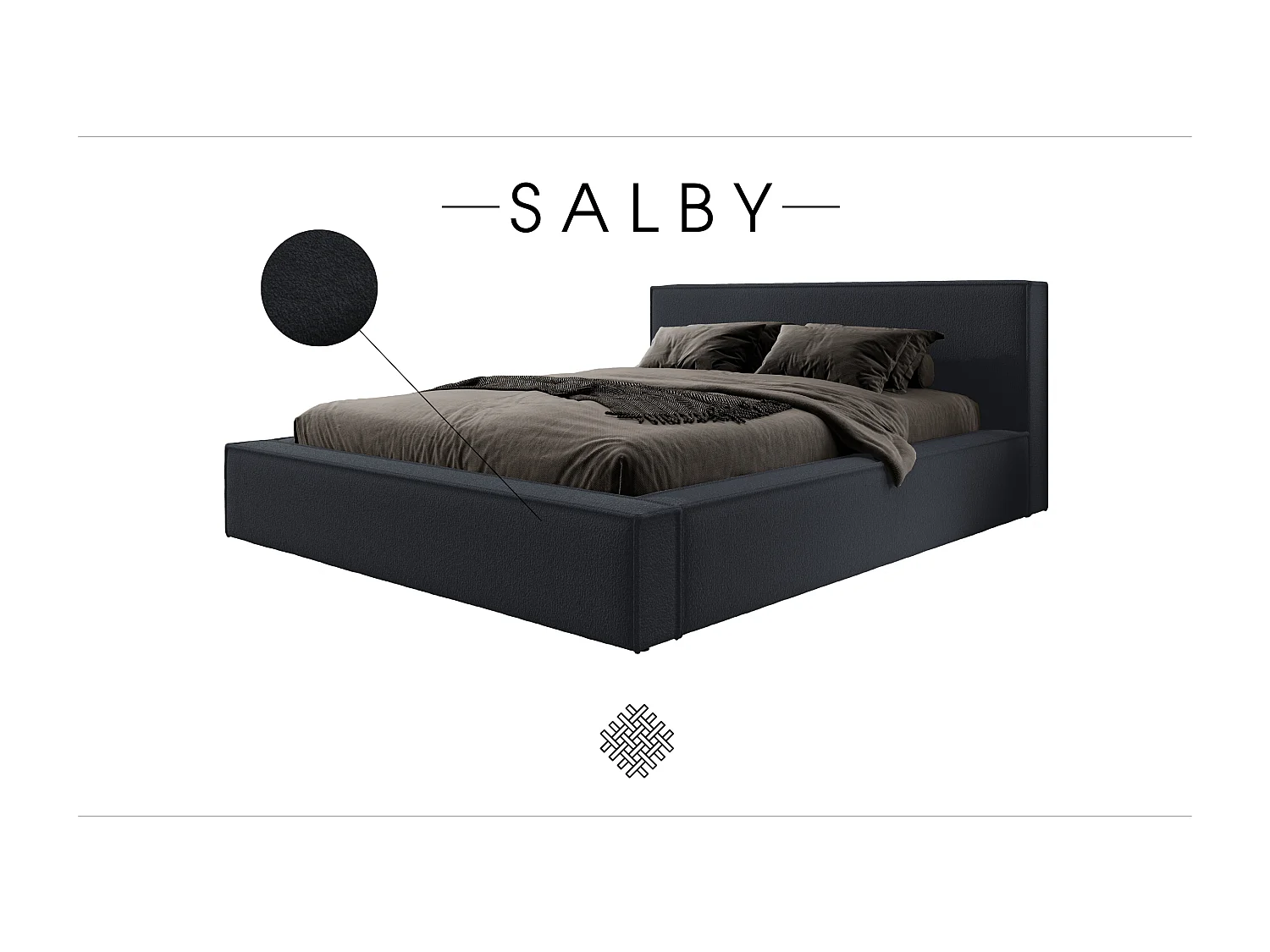 LIT TAPISSÉ avec coffre et matelas Salby 160x200 cm, Gris foncé