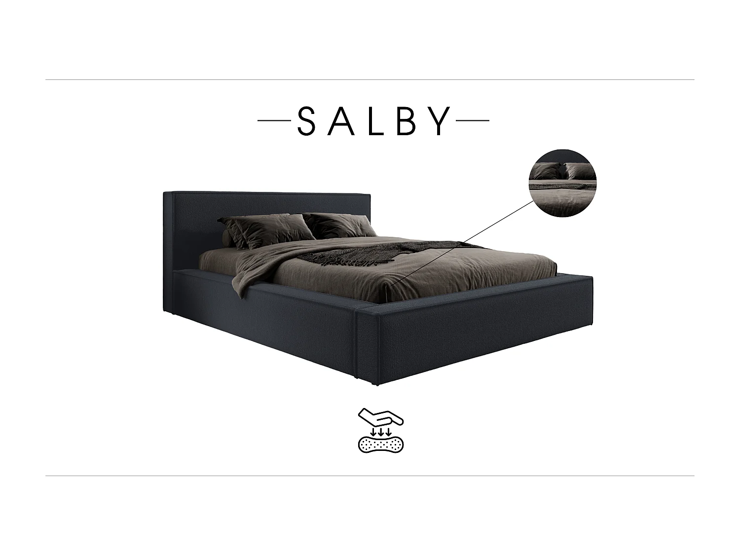 LIT TAPISSÉ avec coffre et matelas Salby 160x200 cm, Gris foncé