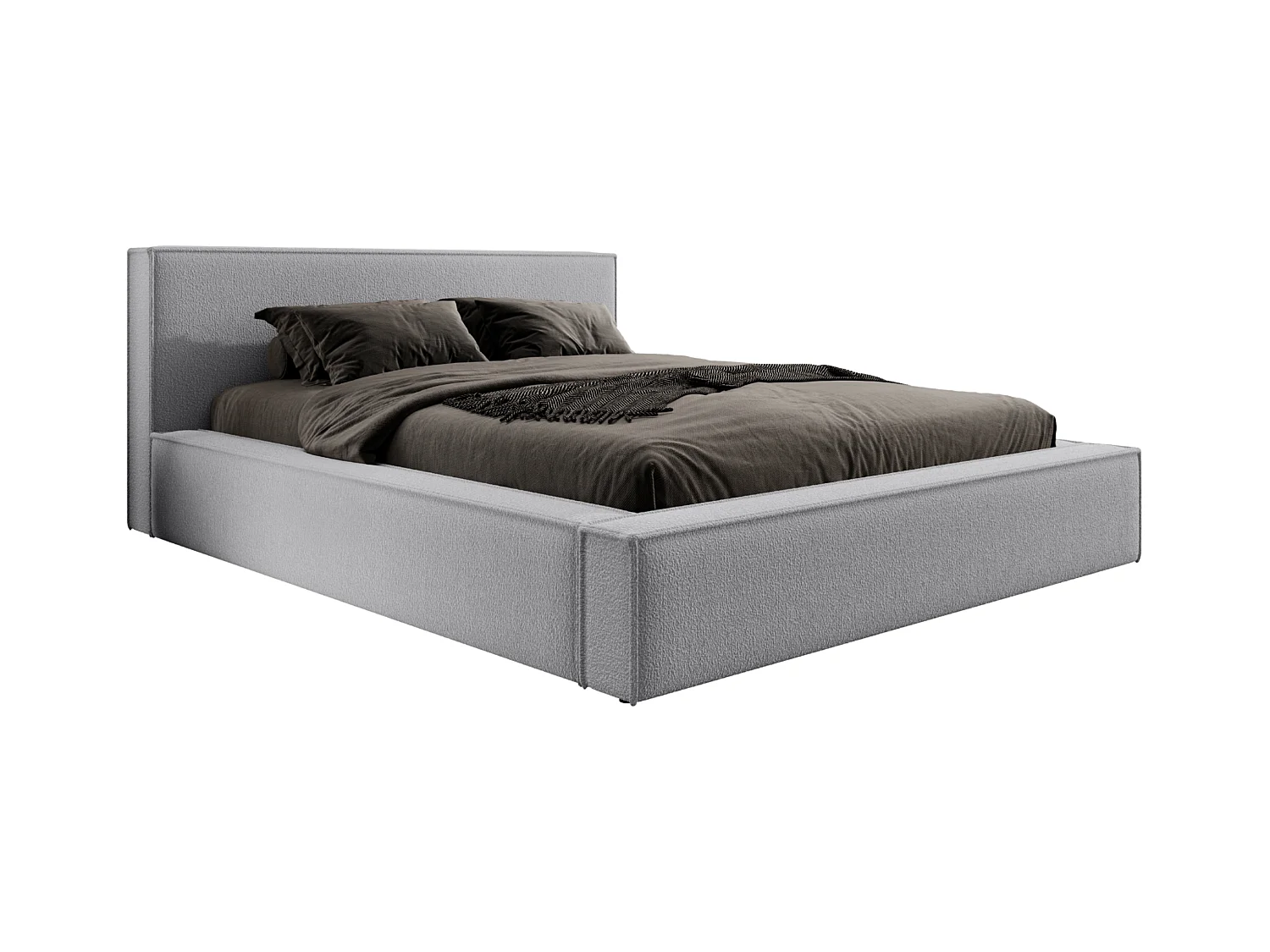LIT TAPISSÉ avec coffre et matelas Salby 200x200 cm, Gris