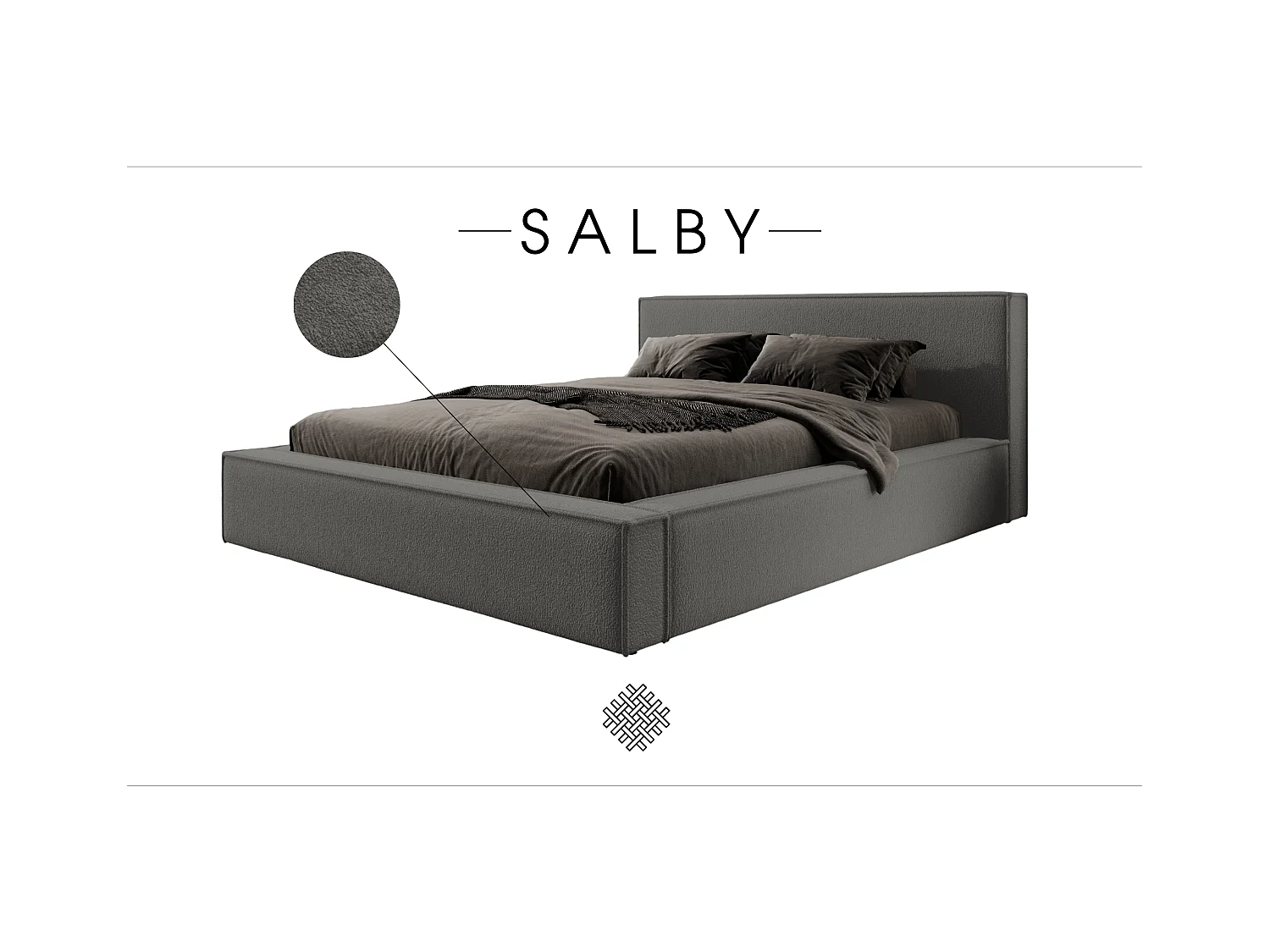 LIT TAPISSÉ avec coffre et matelas Salby 180x200 cm, Marron/Gris
