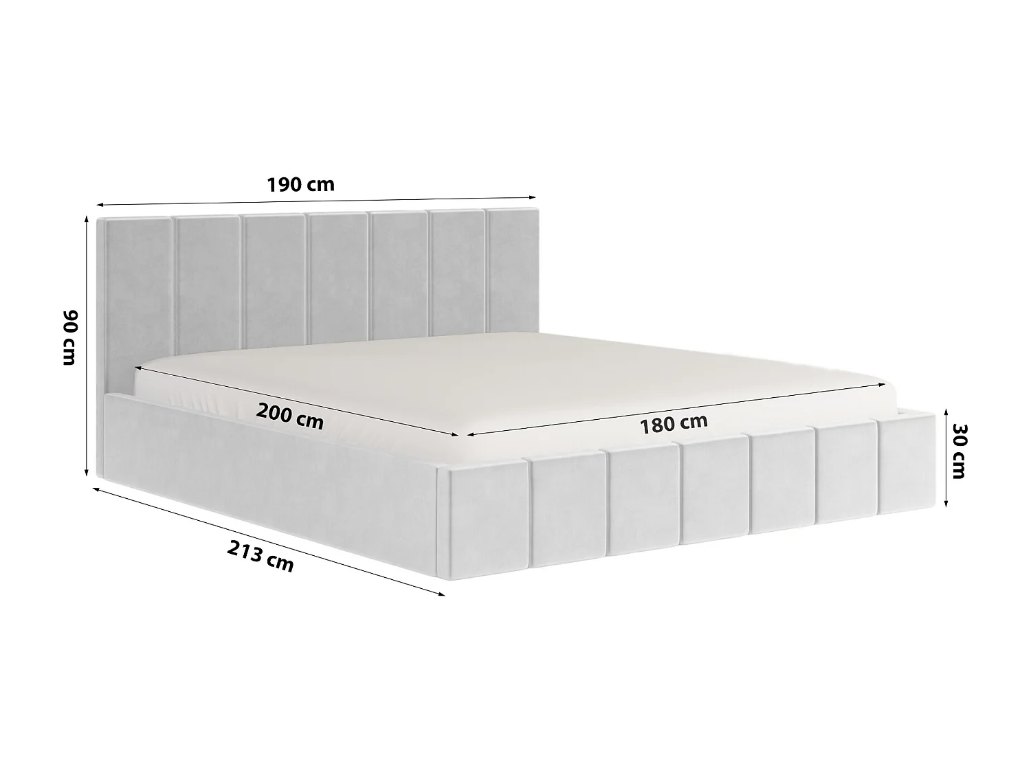 LIT CAPITONNÉ en velours Sandvika avec matelas Gris clair 180x200 cm