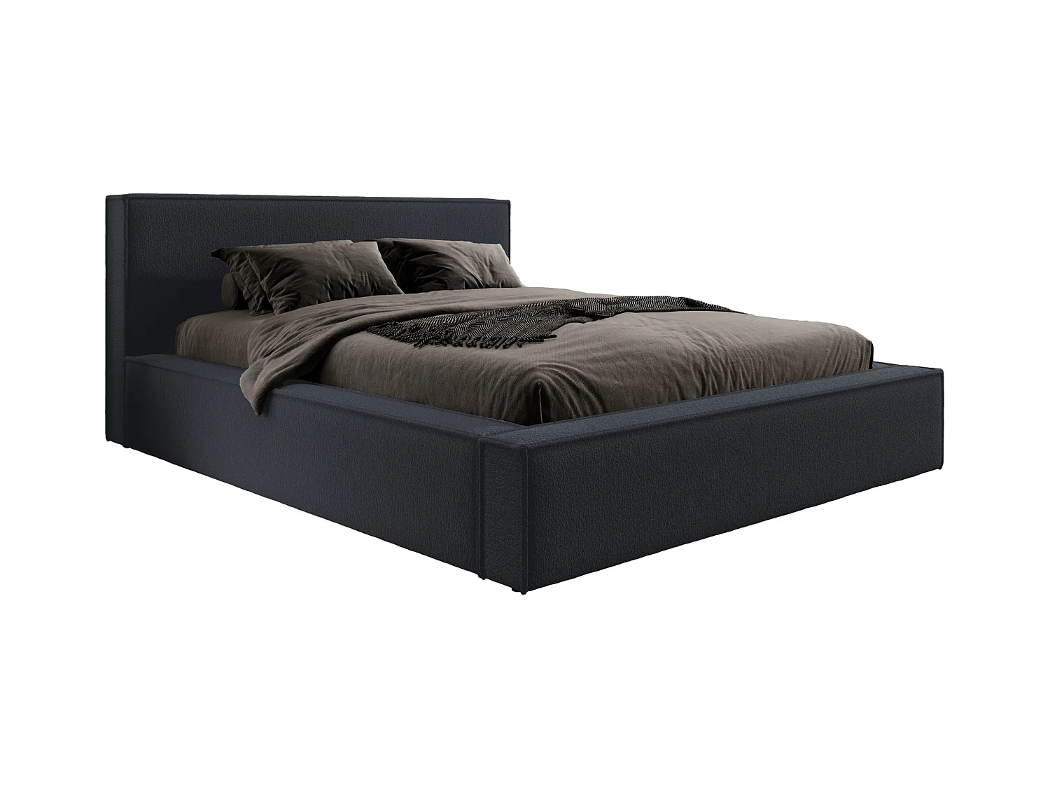 LIT TAPISSÉ avec coffre et matelas Salby 200x200 cm, Gris foncé