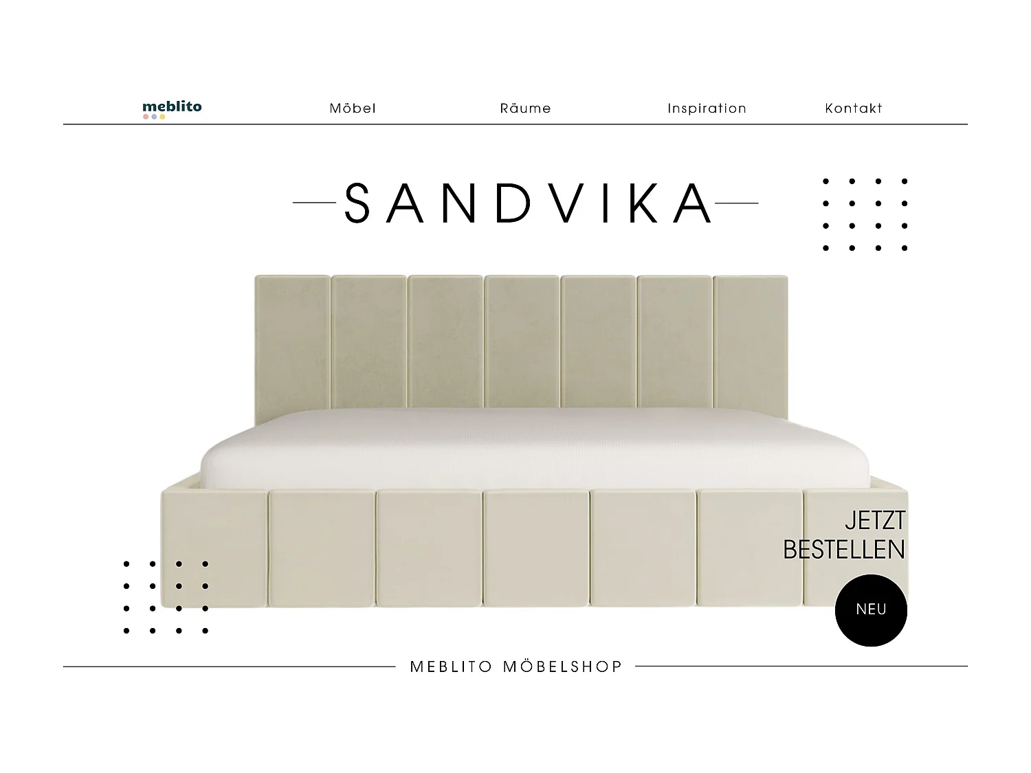 POLSTERBETT aus Velvet Sandvika Matratze Creme 180x200 cm