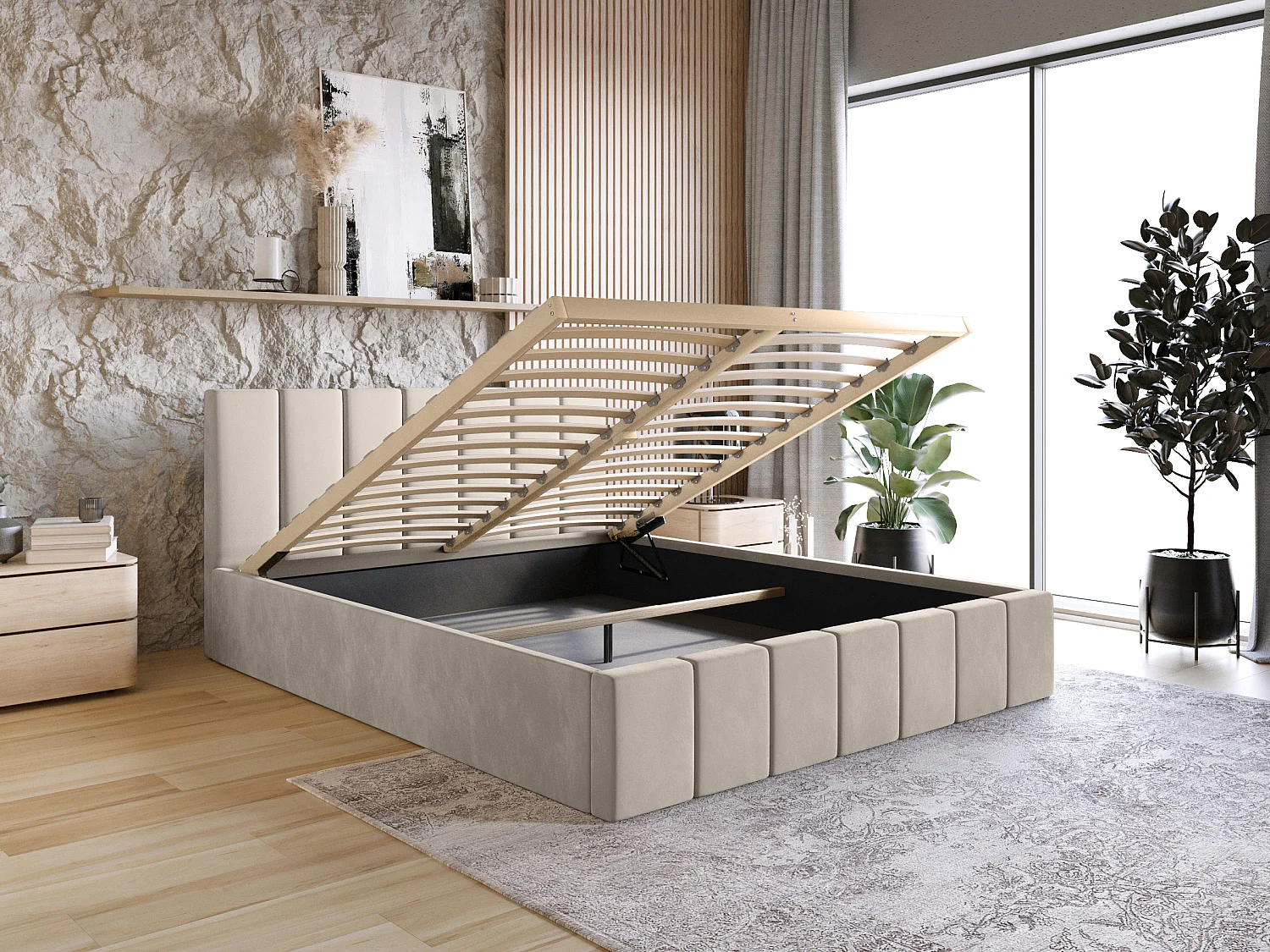 LIT TAPISSÉ avec matelas Pescara Crème 140x200 cm