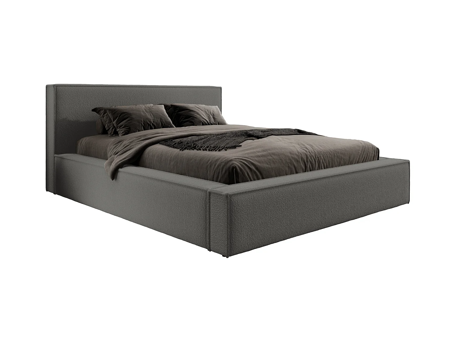 LIT TAPISSÉ avec coffre et matelas Salby 200x200 cm, Marron/Gris