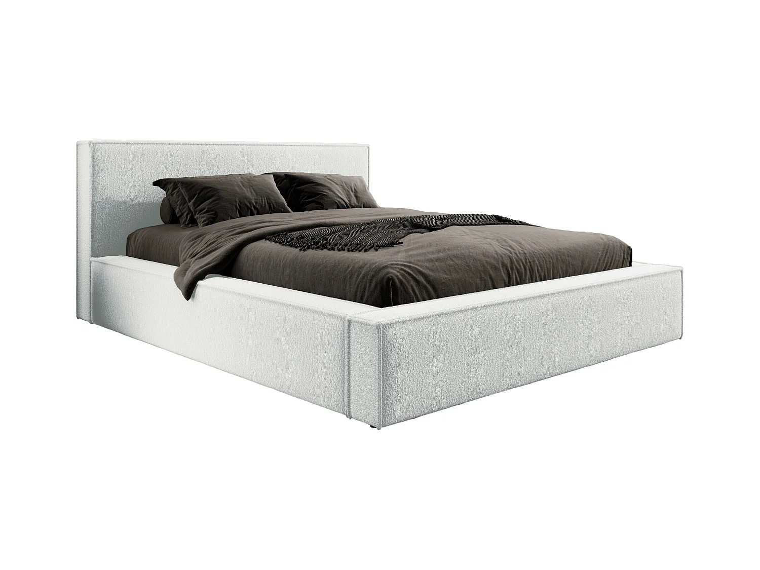 LIT TAPISSÉ avec coffre et matelas Salby 200x200 cm, Crème