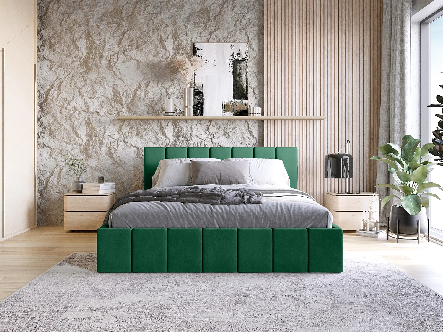 LIT TAPISSÉ avec matelas Pescara Vert 140x200 cm