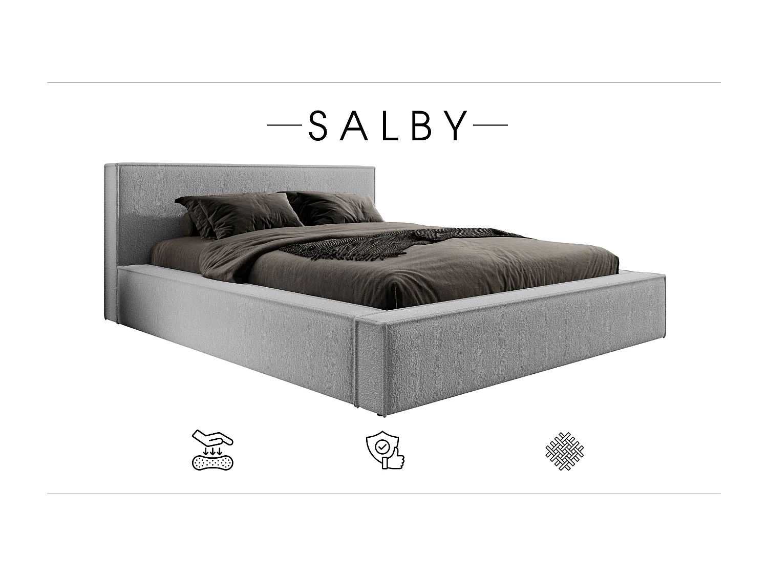 LIT TAPISSÉ avec coffre et matelas Salby 180x200 cm, Gris