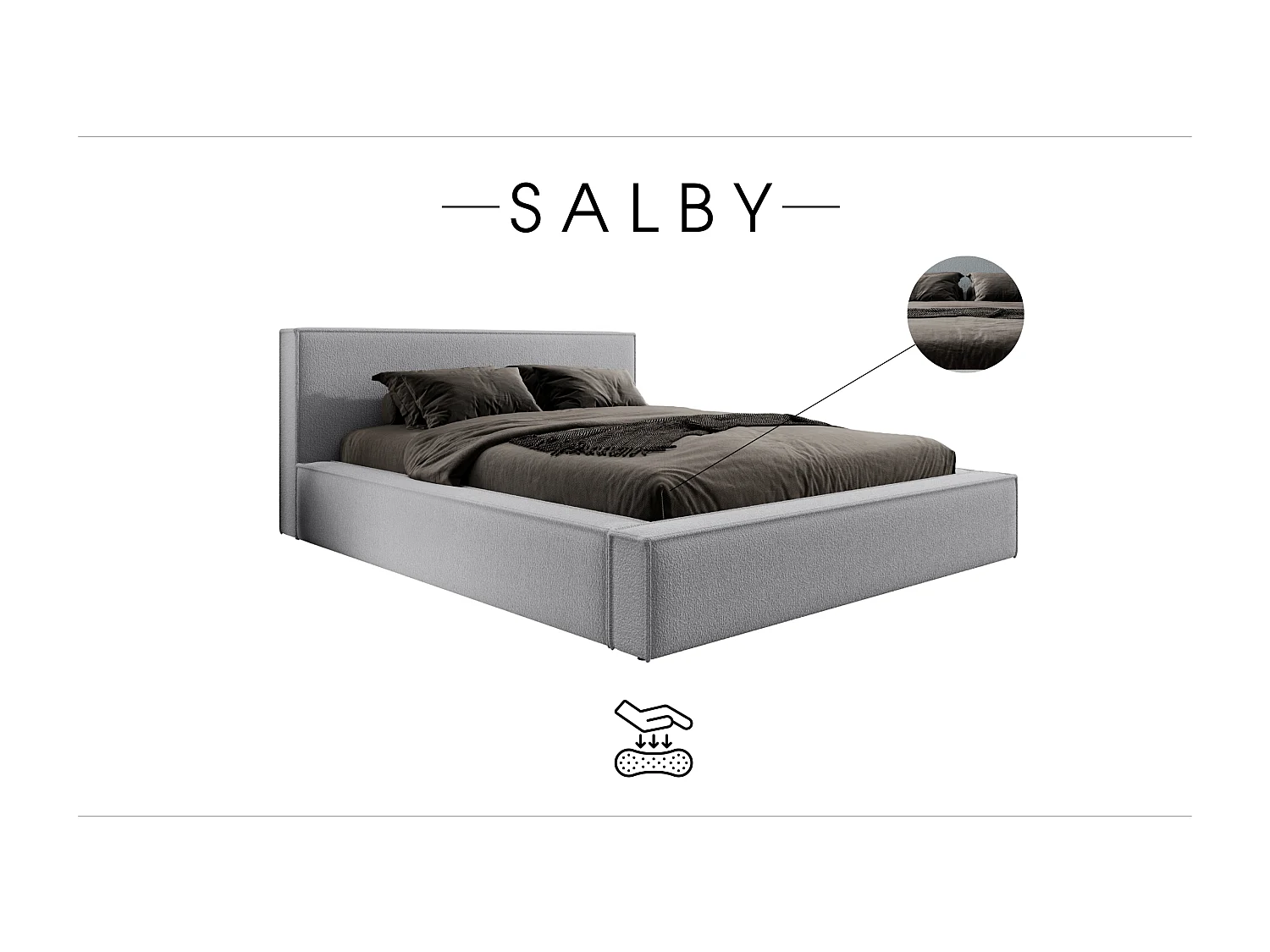 LIT TAPISSÉ avec coffre et matelas Salby 180x200 cm, Gris