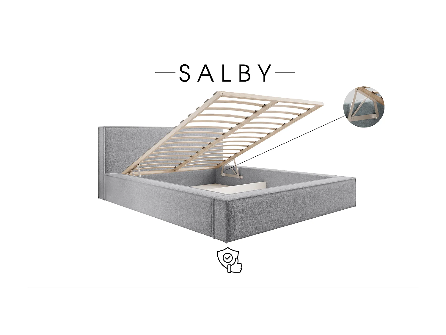 LIT TAPISSÉ avec coffre et matelas Salby 180x200 cm, Gris