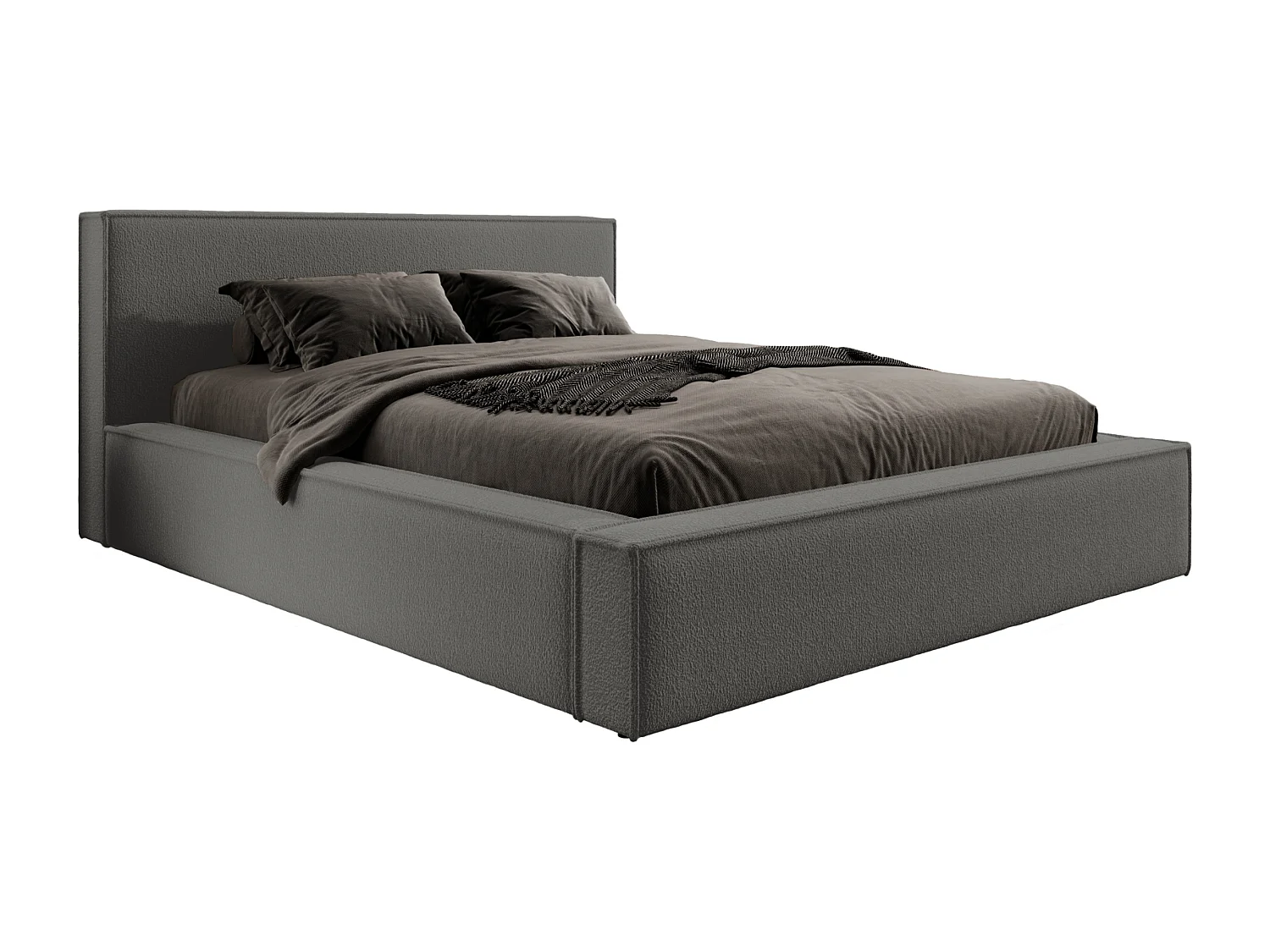 LIT TAPISSÉ avec coffre et matelas Salby 140x200 cm, Marron/Gris