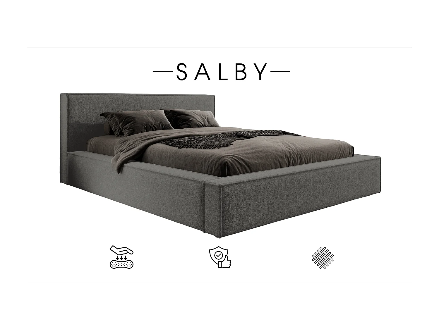 LIT TAPISSÉ avec coffre et matelas Salby 140x200 cm, Marron/Gris