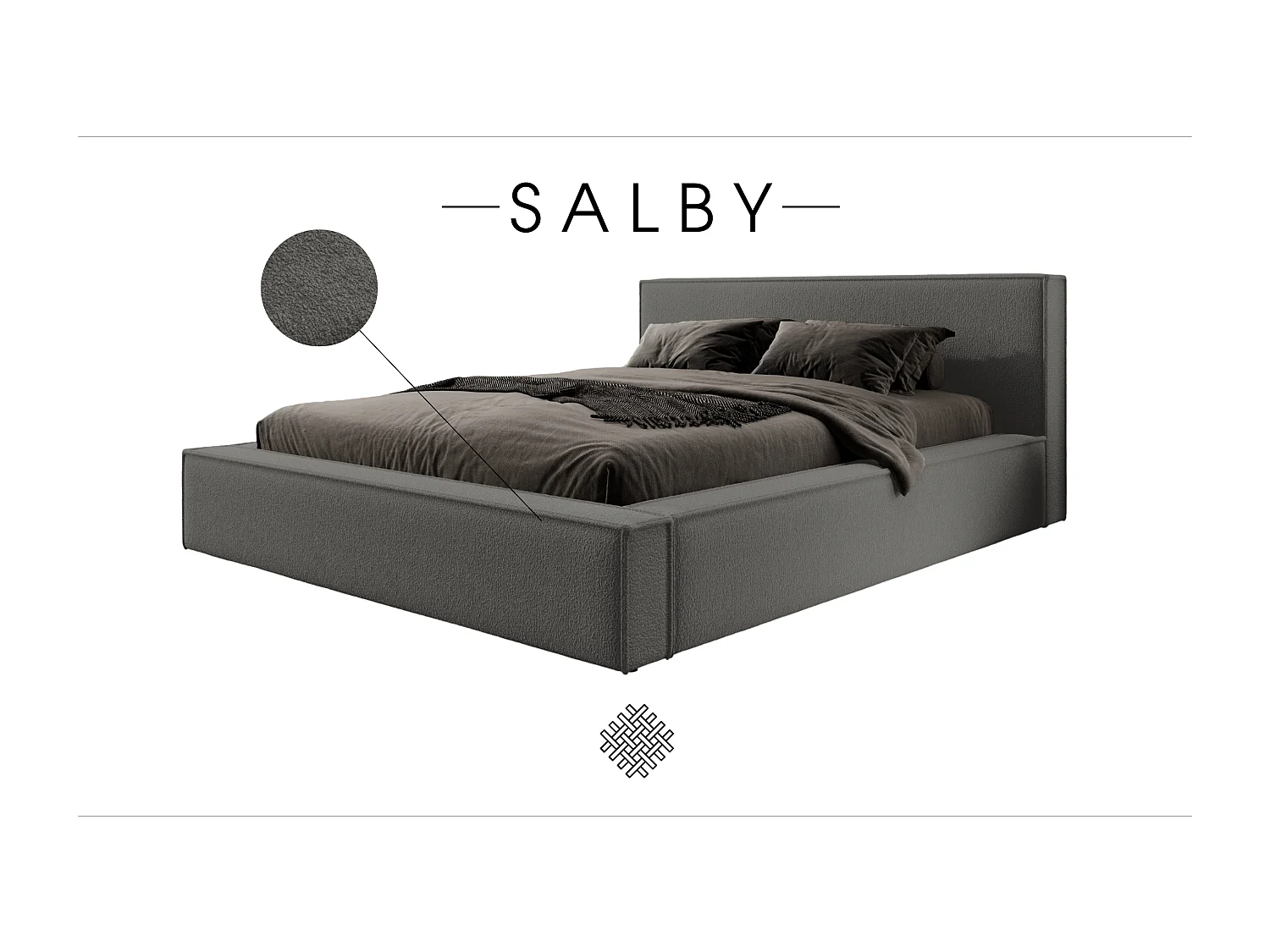 LIT TAPISSÉ avec coffre et matelas Salby 140x200 cm, Marron/Gris