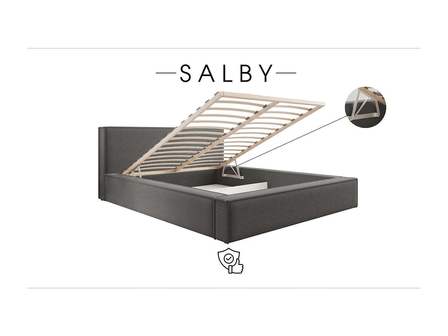 LIT TAPISSÉ avec coffre et matelas Salby 140x200 cm, Marron/Gris