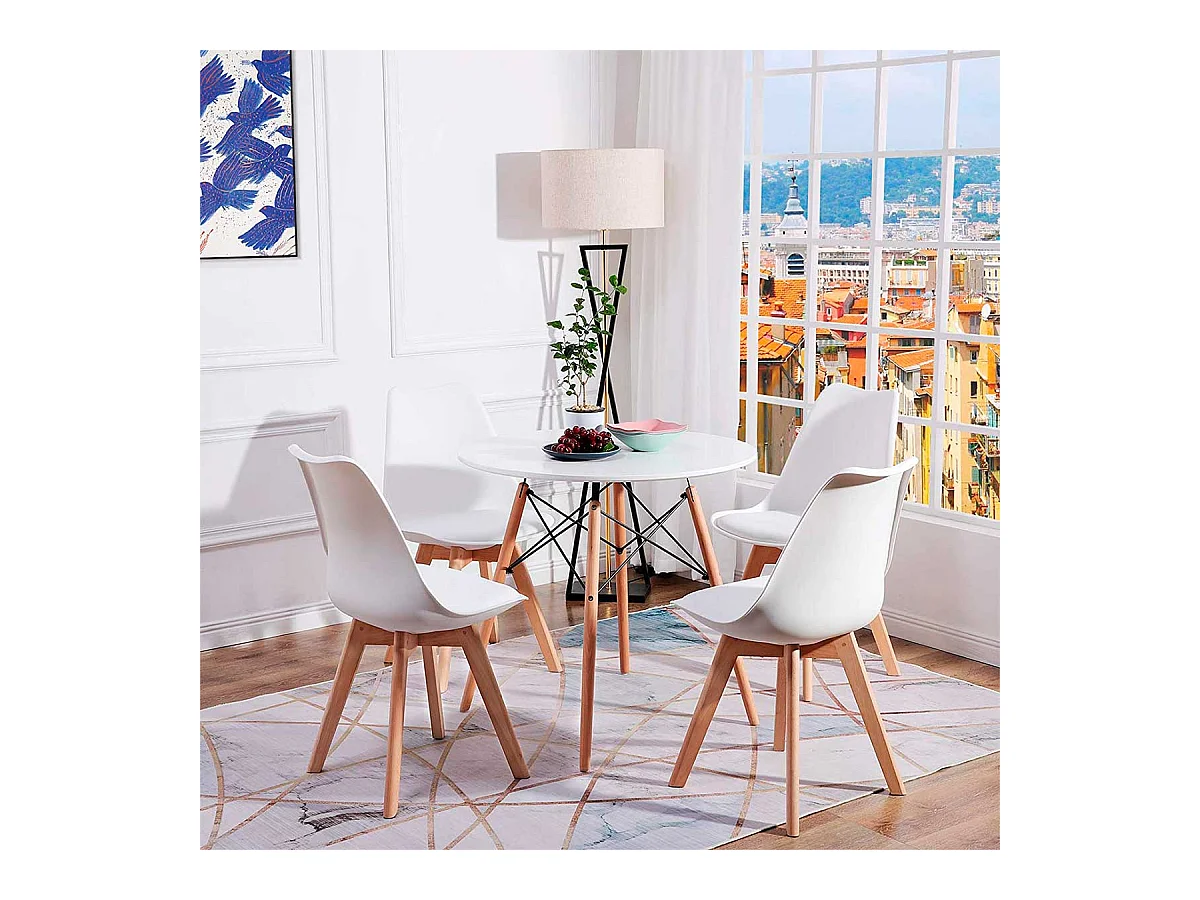 Pack de 4 sillas de comedor Bistro estilo nórdico blanco Adec