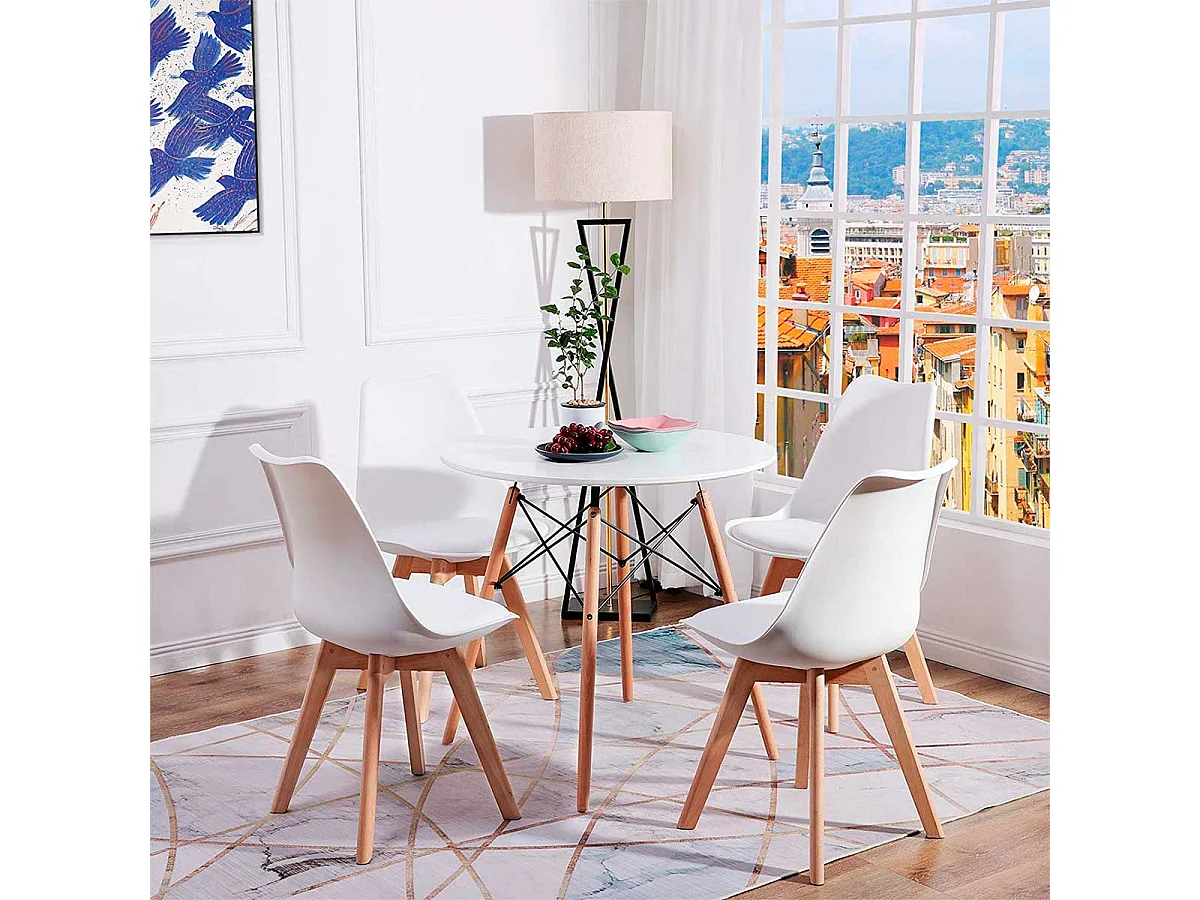 Pack de 4 sillas de comedor Bistro estilo nórdico blanco Adec