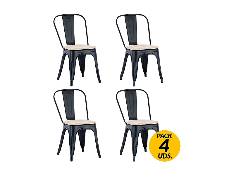 Pack de 4 sillas Tolix roble Nordish/negro 85x45x45 cm Adec