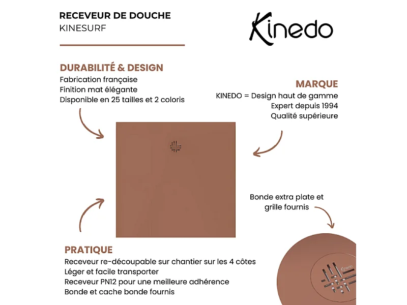 Receveur KINEDO Kinesurf Nova 160X90 Terracotta mat