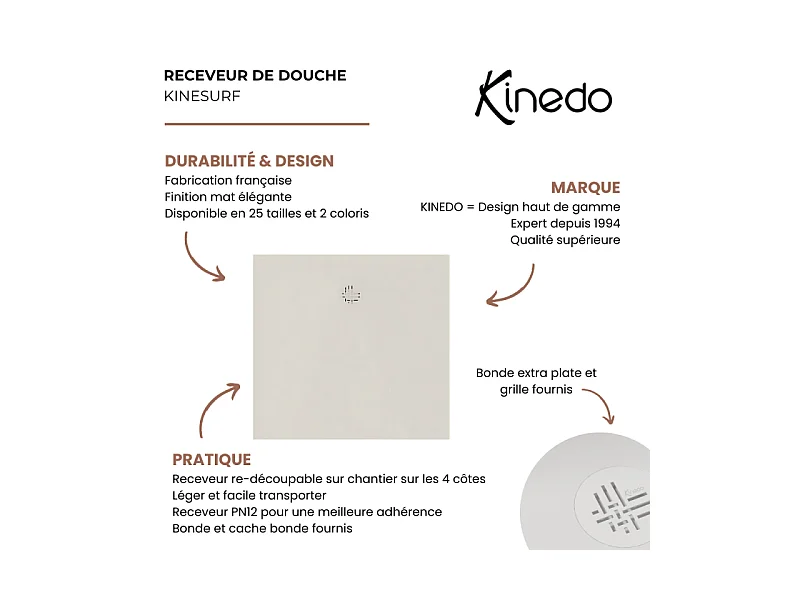 Receveur KINEDO Kinesurf Nova 180X100 Lin mat