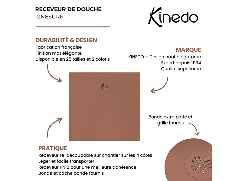 Receveur KINEDO Kinesurf Nova 80X80 Terracotta mat