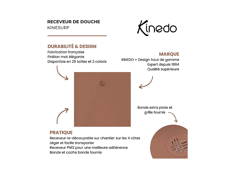 Receveur KINEDO Kinesurf Nova 170X80 Terracotta mat
