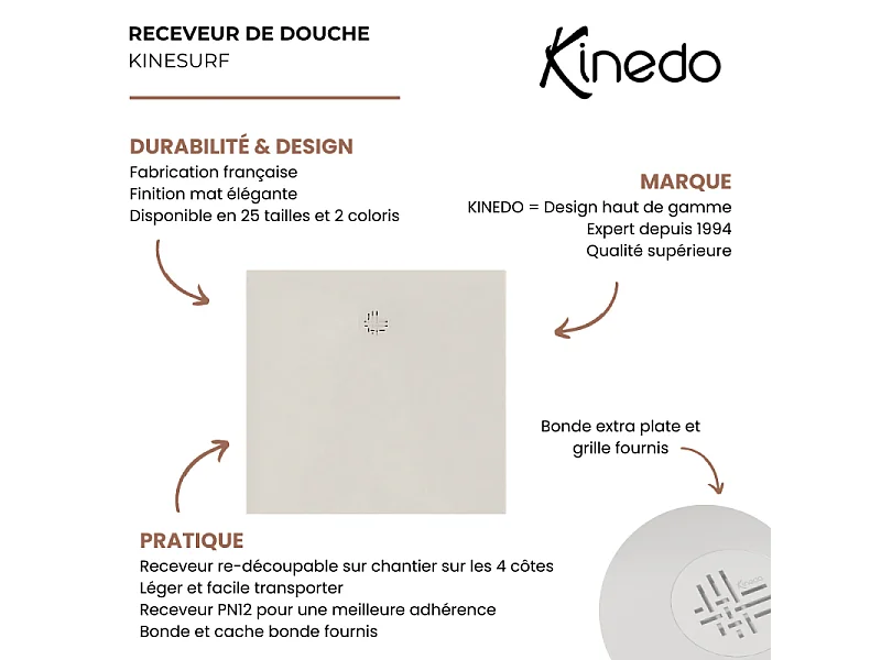 Receveur KINEDO Kinesurf Nova 140X70 Lin mat