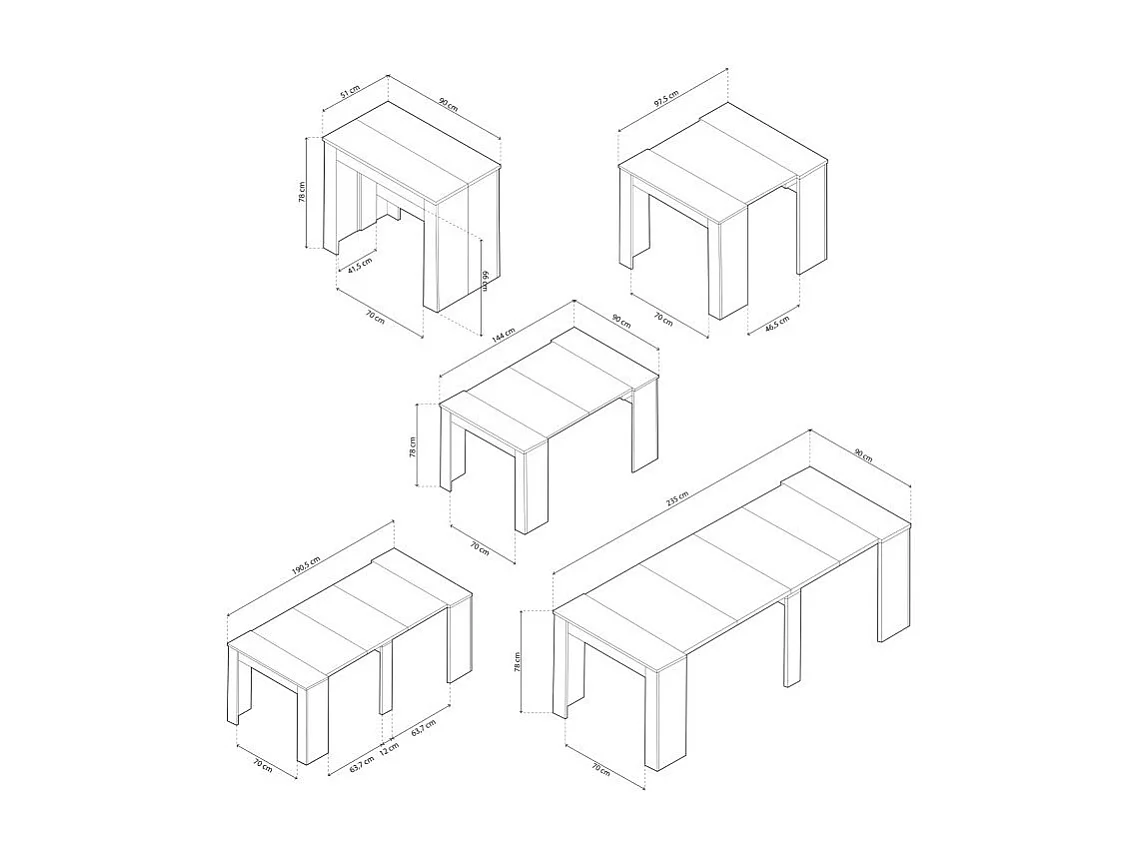 Mesa consola extensible Denis en blanco brillo 50-235 cm Blanco