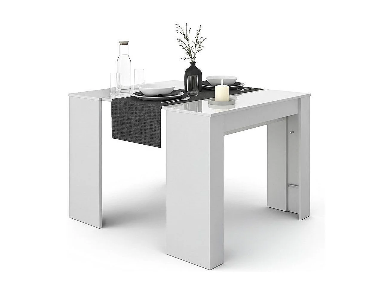 Mesa de consola extensível Denis em branco brilhante 50-235 cm Branco