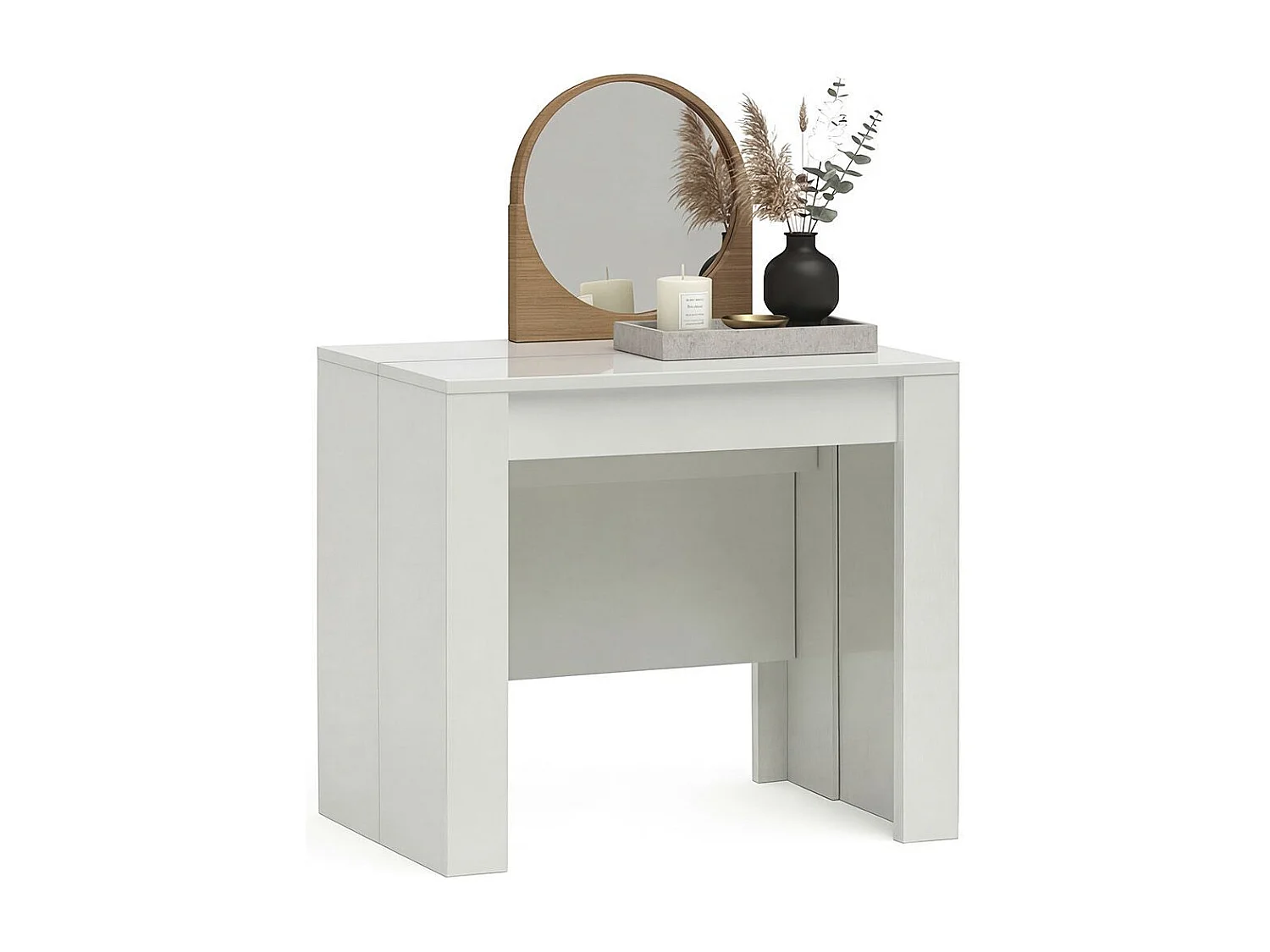 Mesa de consola extensível Denis em branco brilhante 50-235 cm Branco