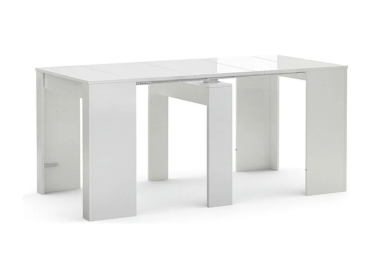 Mesa de consola extensível Denis em branco brilhante 50-235 cm Branco