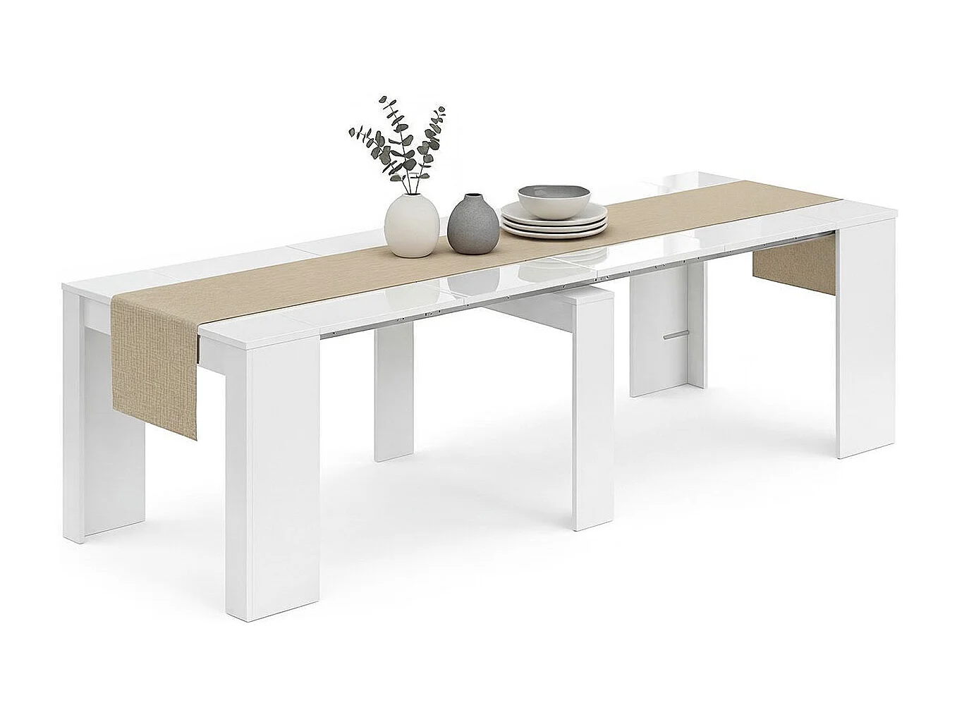 Mesa de consola extensível Denis em branco brilhante 50-235 cm Branco