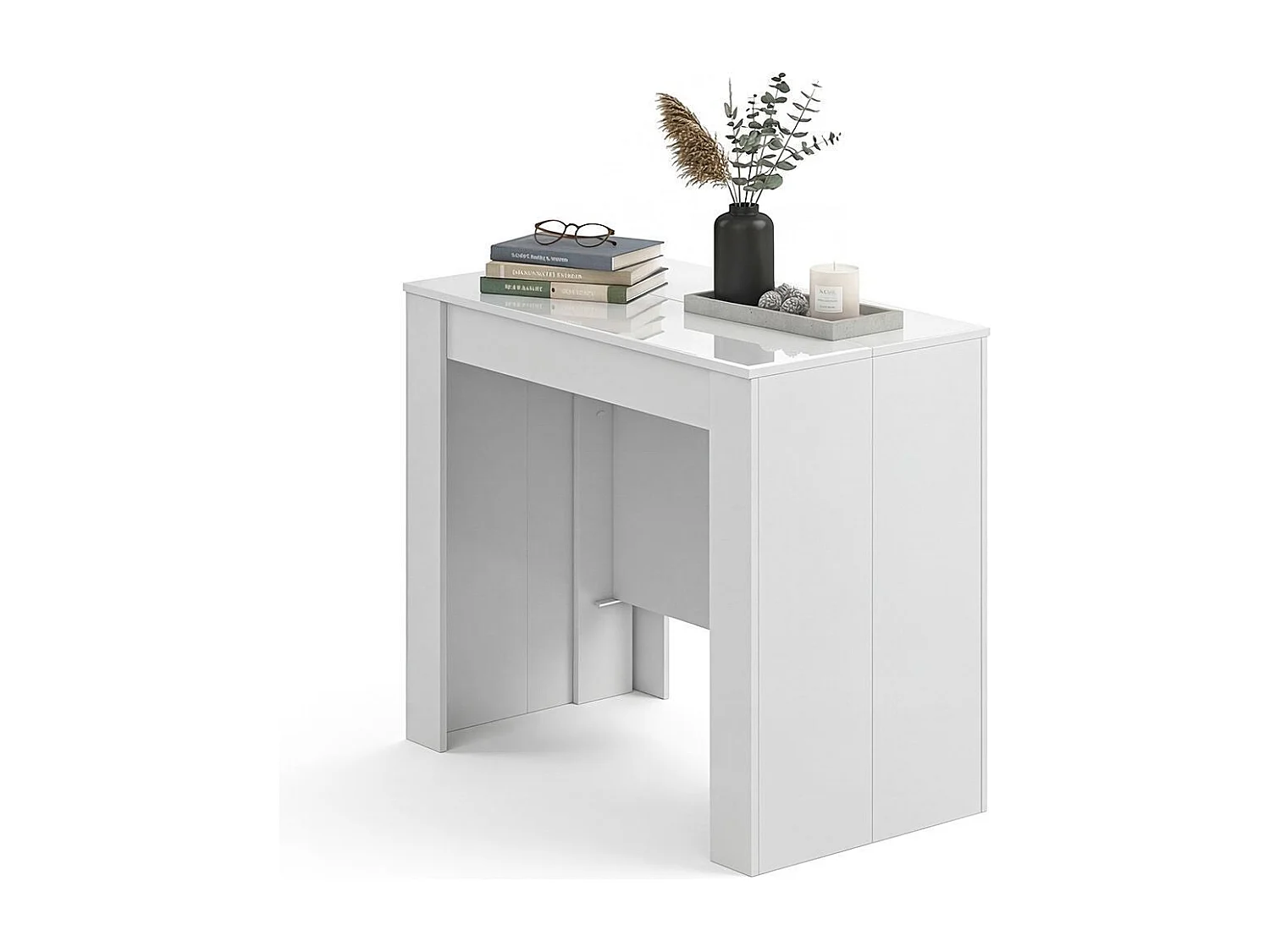 Mesa de consola extensível Denis em branco brilhante 50-235 cm Branco