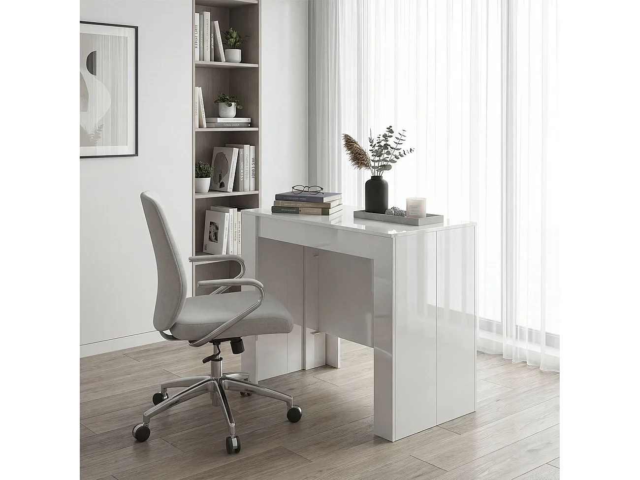 Mesa de consola extensível Denis em branco brilhante 50-235 cm Branco