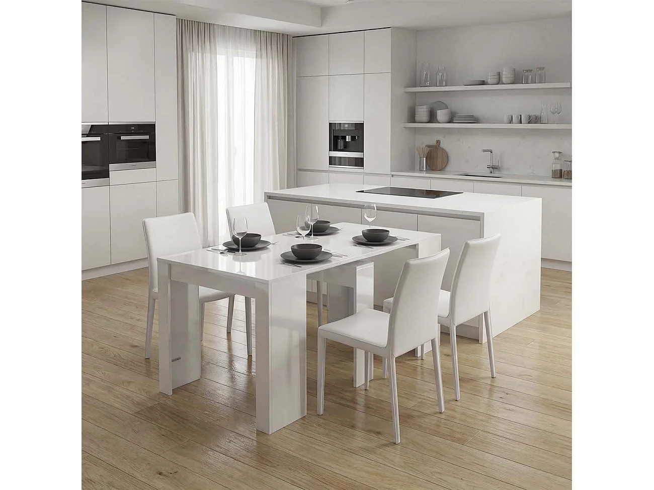 Mesa de consola extensível Denis em branco brilhante 50-235 cm Branco