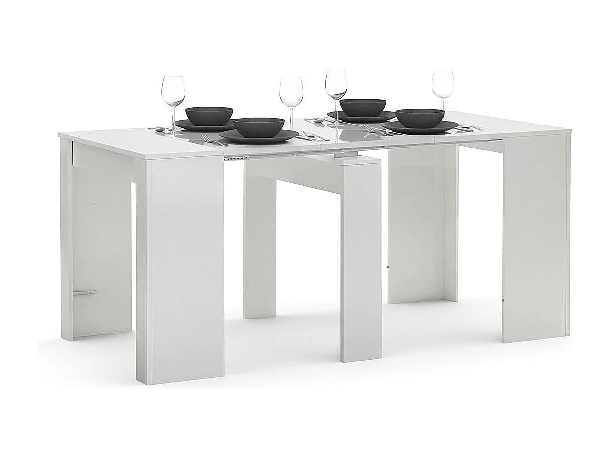Mesa de consola extensível Denis em branco brilhante 50-235 cm Branco