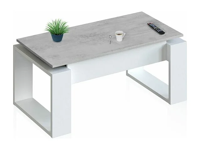 Mesa de centro elevable Neo Blanco Artik (Blanco Mate) - Gris Cemento
