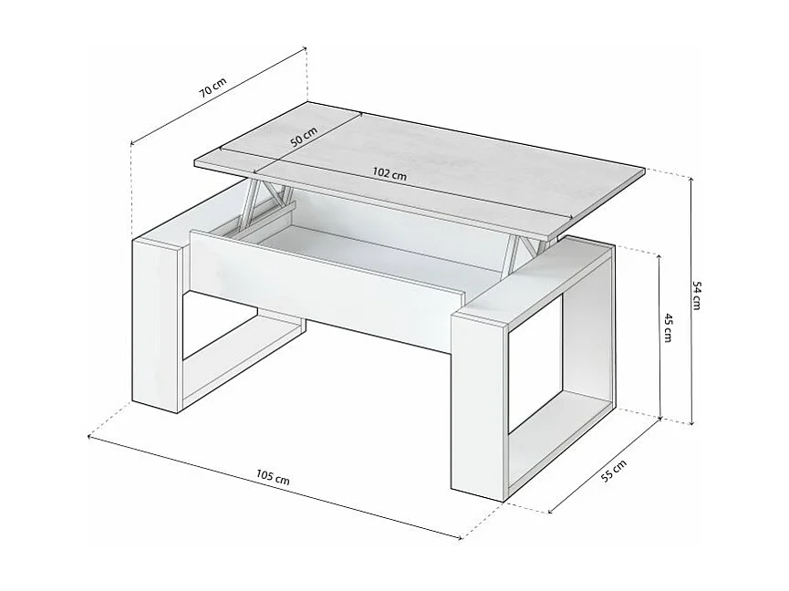 Mesa de centro elevable Neo Blanco Artik (Blanco Mate) - Gris Cemento