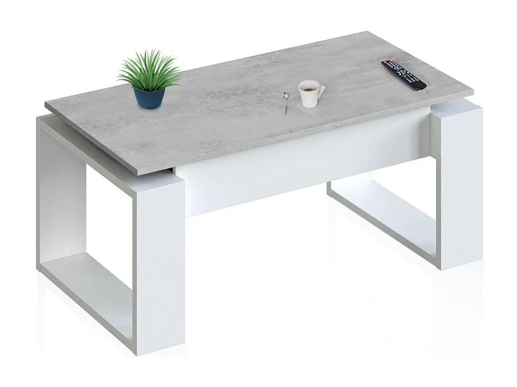 Mesa de centro elevable Neo Blanco Artik (Blanco Mate) - Gris Cemento