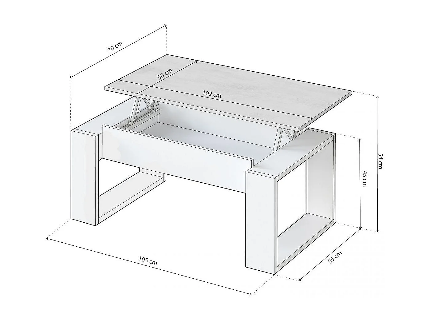 Mesa de centro elevable Neo Blanco Artik (Blanco Mate) - Gris Cemento