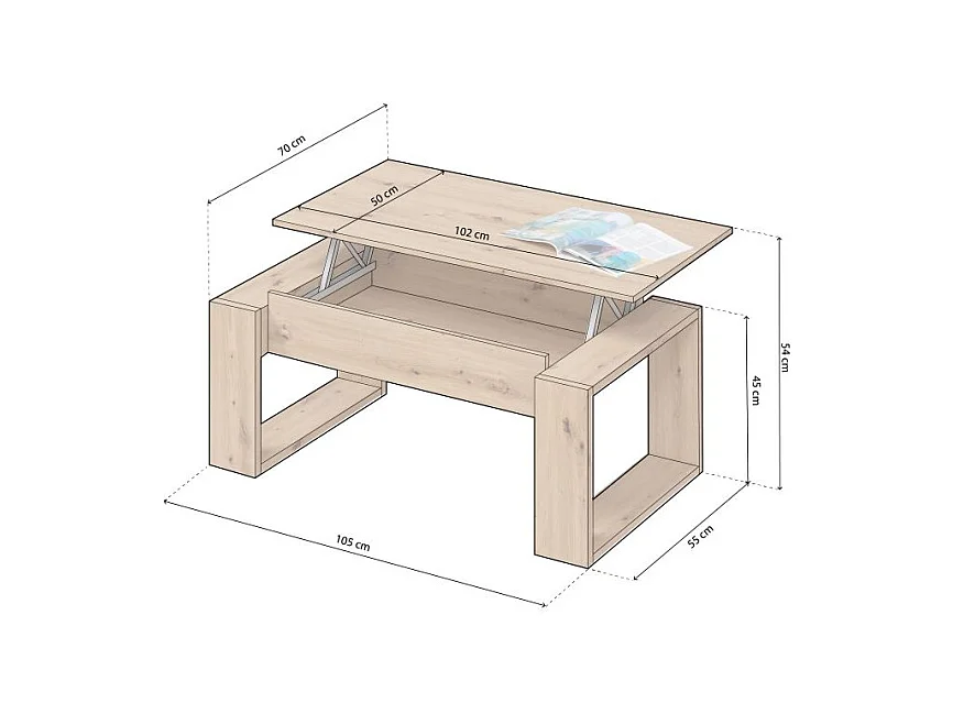 Mesa de centro elevable Neo Roble Nodi