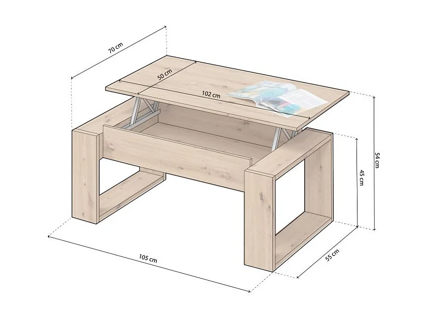 Mesa de centro elevable Neo Roble Nodi